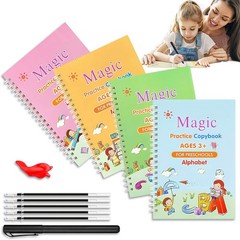 Magic Copybook Set Reusable Calligraphy Practice 4Books Pen Kids Preschool Learn