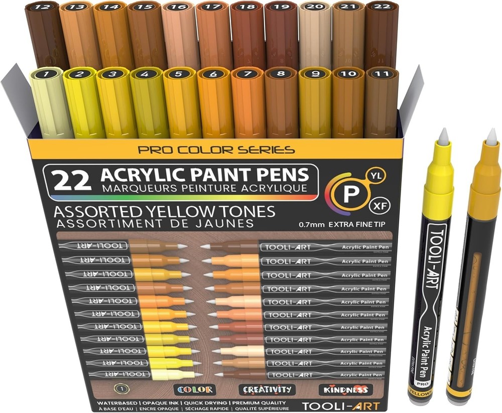 0.7mm Extra Fine Tip Paint Pens Set – 22 Yellow & Brown Colors for All Surfaces