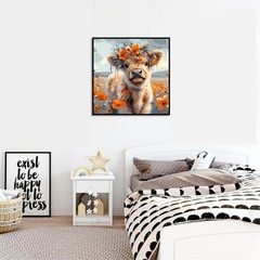 Cow Paint by Numbers for Adults – Highland Cow Flower PBN014-40X40