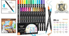 25 Vibrant Dual Tip Brush Marker Pens Set with Coloring Book – Non-Toxic Fun!