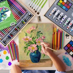 Juego De Arte Premium 96 Piezas De Madera Con Bloc De Dibujo Y Pinturas