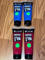 4 BLICK Studio Acrylic Paint 8 oz Cobalt Blue Hue & Cadmium Red Deep Hue NEW