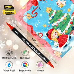 30 Colors Acrylic Paint Markers, Dual Tip Fine and Brush Tips for Detailed Art,