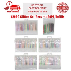 240 Pcs Glitter Gel Pens 120 Colors Glitter Colored Gel Pen Set with 120 Refills