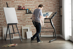 Adjustable Triflex Drawing Table, Sit-Stand Desk, Charcoal Black/Clear Glass