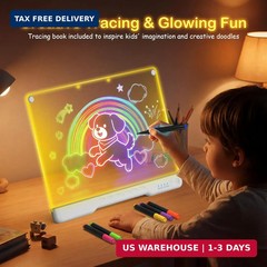LED Drawing Board for Kids, 17″ Rechargeable Doodle Glow LED Note Board with Col