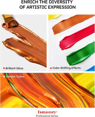 Metallic Iridescent Acrylic Paint Set with 12 Brushes, 20 X 2Oz Metallic Colors,
