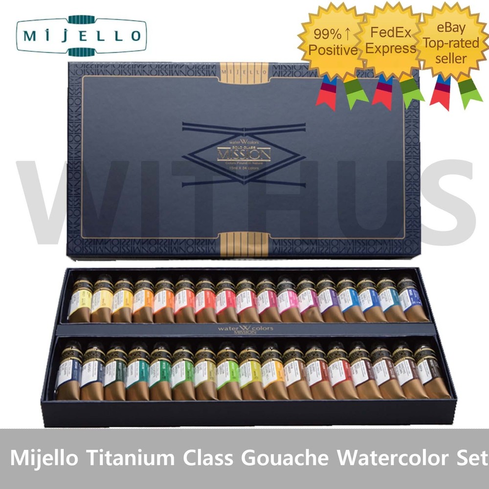 Mijello Mission Gold Class Titanium Class Gouache Watercolor Set of 34 MWG-1534G
