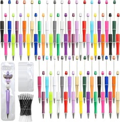 150 Pieces DIY Beadable Pen Kit – 50 Plastic Ballpoint Pens with Refills & Bags