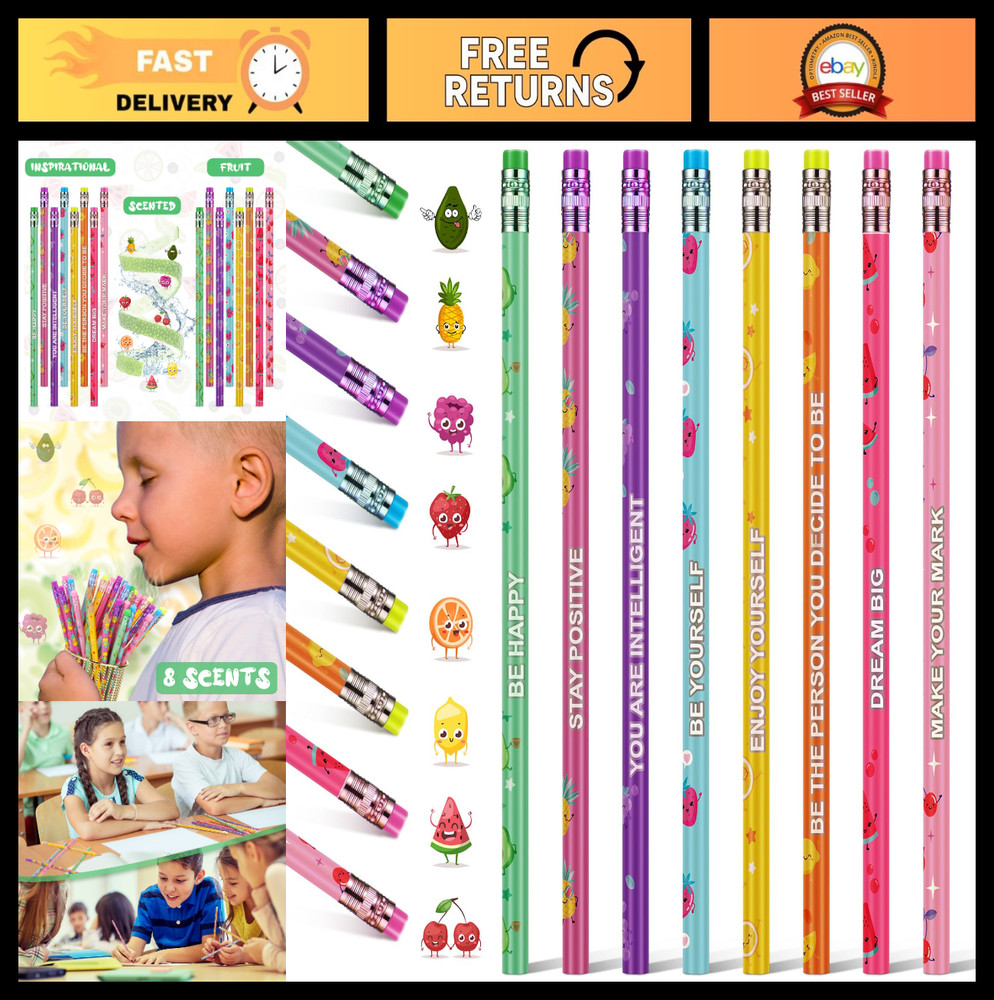 120 Pcs Scented Colorful HB Pencils with Erasers – Fun Motivational Bulk Set for