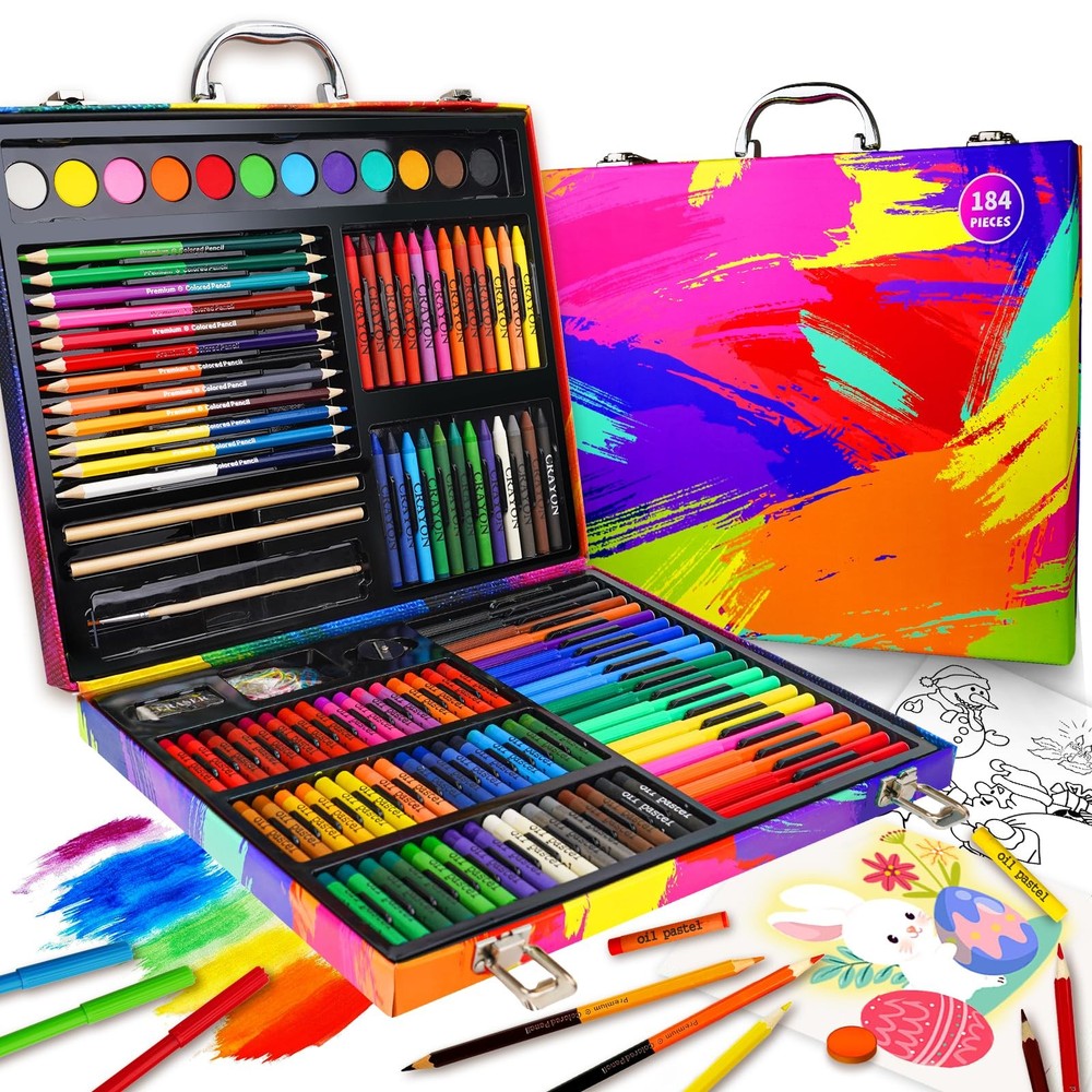184piece Art Kit For Kids Ages 612 Ultimate Drawing Set With Oil Pastels Crayons