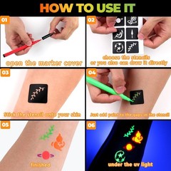 8 UV Body Markers Face Paint Pens Glow in The Dark Under Light Multicolor
