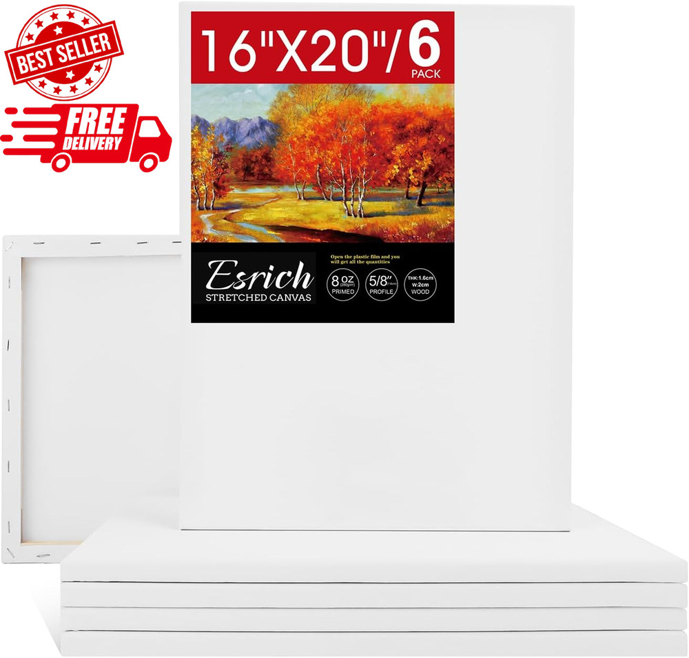 Stretched Canvas for Painting 16X20 Inch, 6Pack Large Canvas for Painting, Prime