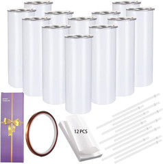 12 Pack Straight Skinny Sublimation Tumblers 20Oz for Heat Transfer, Bulk Sublim