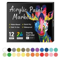 Acrylic Paint Pens 24 Colours – Dual Tip Markers for Rock, Pumpkin, Stone, Glass