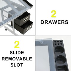 Adjustable Rolling Drawing Drafting Table Tempered Glass Art Craft Work Station