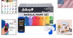 Acrylic Paint Set 24 Vibrant Colors Artist Beginner Multi-Surface Craft Non-T…
