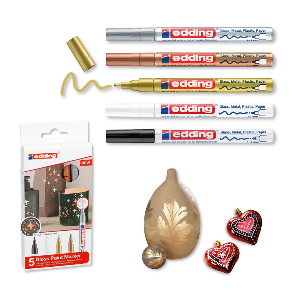 751 gloss paint marker set – black, white, gold, silver, copper – 5 paint mar…