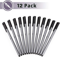 Portable 12 Pack Black Fineliner Pens – Fine Point for Detailed Writing & Art