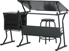 2 Piece Eclipse Ultra Center/Drawing Table with Stool, Angle Adjustable Top, Sto