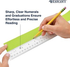 Westcott Acrylic Clear Ruler, Easy-to-Read Markings, 12 Inches,