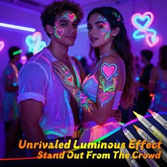 Toodler UV Neon Face Paint Markers 12 Colors, Glow in the Dark Multicolor