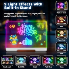 16-Inch Rechargeable LED Drawing Board, 9-Color Light Modes, Neon Art Dry White
