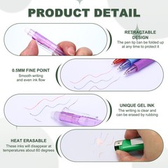 12Pcs 0.5mm Fine Point Retractable Erasable Gel Pens Comfortable Grip, Black