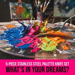 5pc Steel Artist Spatula Palette Knife Set, Apply Oil Acrylic Art Paint Canvas