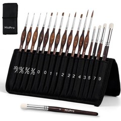 Nicpro 16 PCS Kolinsky Sable Miniature Paint Brushes Dry Brush, 16 PCS, Wood