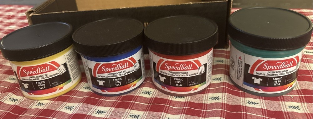Speedball Fabric Screen Printing Ink LOT OF 4 Jars Yellow Blue Red Green New NIB