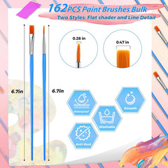 162 Pinceles de Pintura Kit Punta Plana Y Redonda Para Acrilico Oleo Acuarela
