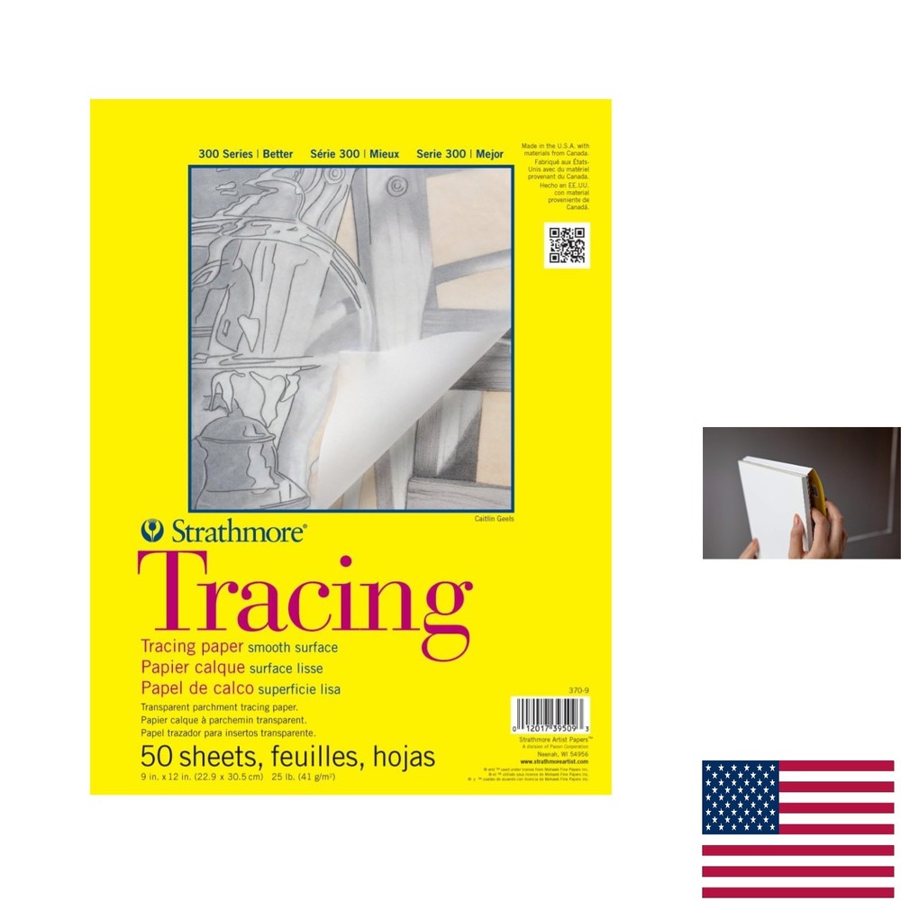 USA-Made 300 Series Tracing Paper Pad, 50 Sheets, 9×12 Inches for Drawing & More