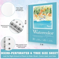 Watercolor Paper Pad, Watercolor Sketchbook 7″ x10” 140lb/300gsm, Spiral Boun…