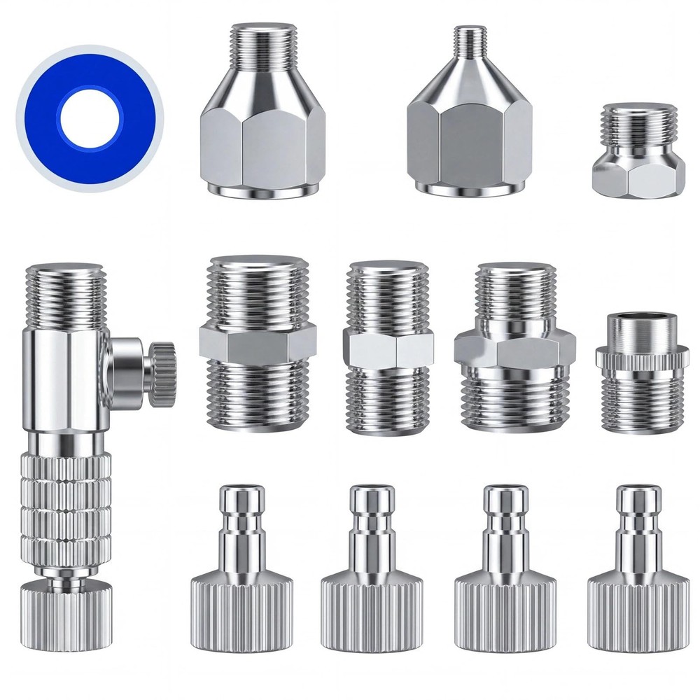 13Pcs Airbrush Adapter Kit, 1/8″ & 1/4″ BSP Spray Fittings with Air Control V…