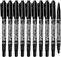 10 Set Dual Tip Marker Black Felt Pen Brush Fine Point Art Drawing Sketch Tool