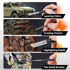 8pcs Miniature Painting Dry Brush Set with 5 Drybrushes and 3 Small Detail Br…