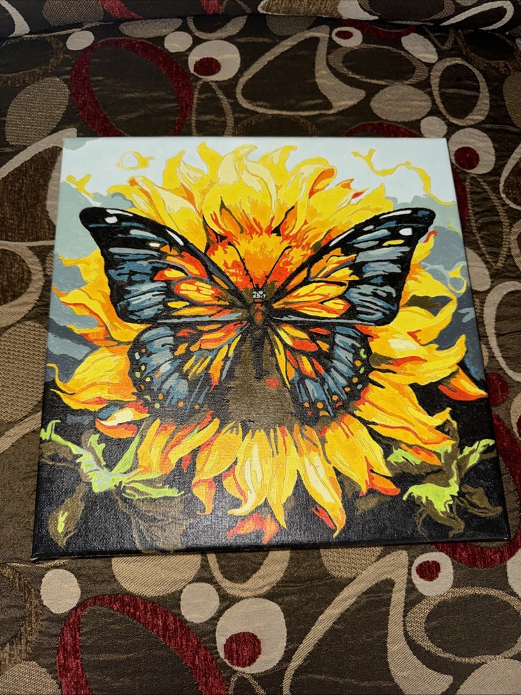 Completed Paint by Numbers Canvas Butterfly Square 10×10 Framed Canvas