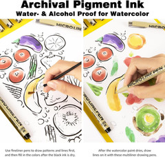 Micro-Pen Fineliner Ink Pens, 12 Pack Black Micro Fine Point Drawing Pens Waterp