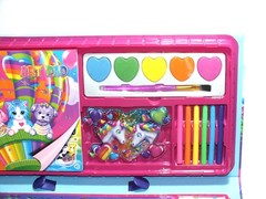 Lisa Frank Activity Kit Art Pad Crayons Markers Stickers Carry Case Water Colors