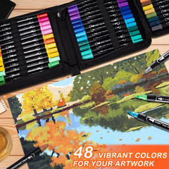 48 Colors Acrylic Paint Pens, Dual Tip Acrylic Paint Markers with Brush Tip and