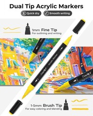 60 Colors Dual Tip Acrylic Paint Pens Markers, Brush and Fine Tip, Premium Pa…