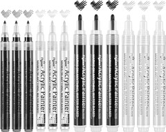 Black and White Acrylic Paint Pens, Acrylic Paint Markers 0.7 mm Extra Fine, 3 m
