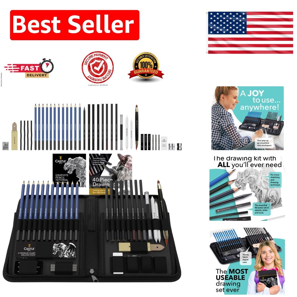Comprehensive 40-Piece Art Set with Charcoal, Graphite & Pastels for All Ages