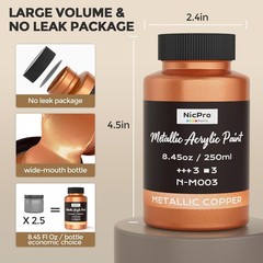 Metallic Copper Acrylic Paint, 8.45oz/250ml Large Copper Leaf Paint | Non Tox…