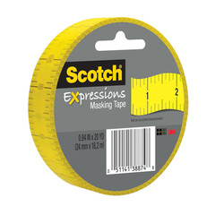 Scotch Expressions Ruler Print Masking Tape, Yellow, 0.94 in X 20 Yd, 1 Roll for