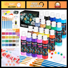 20 Colors Fabric Paint Set – Non-Toxic Soft Textile Paint for Clothes, T-Shirts,