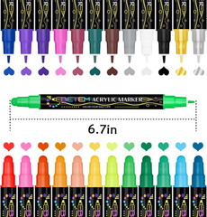 24 Colors Dual Tip Acrylic Paint Pens Markers, Fabric Decorating Kits Premium Wa