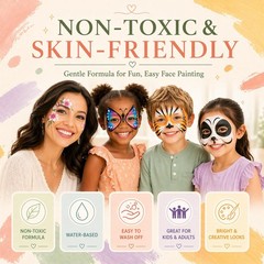 Non-Toxic Washable Face Painting Kit, 42 Colors, Brushes, Sponges & Stencils for