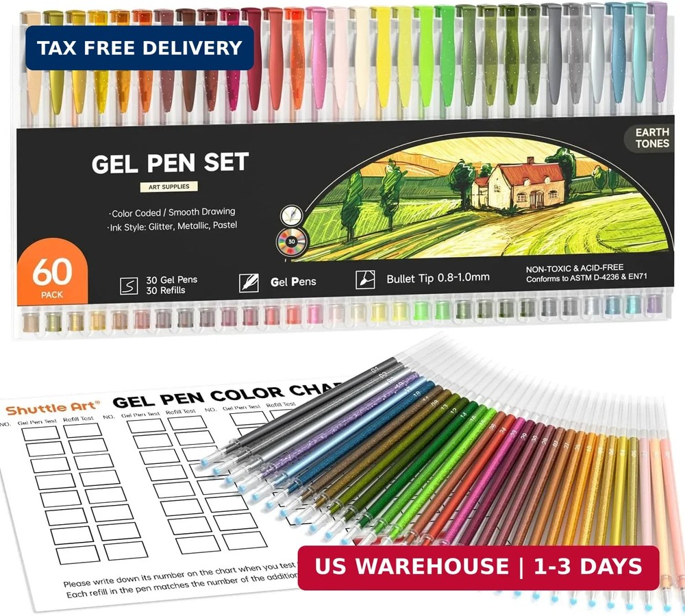 60 Pack Earth Tone Gel Pens, 30 Brown Earth Tone Gel Pens with 30 Refills for…